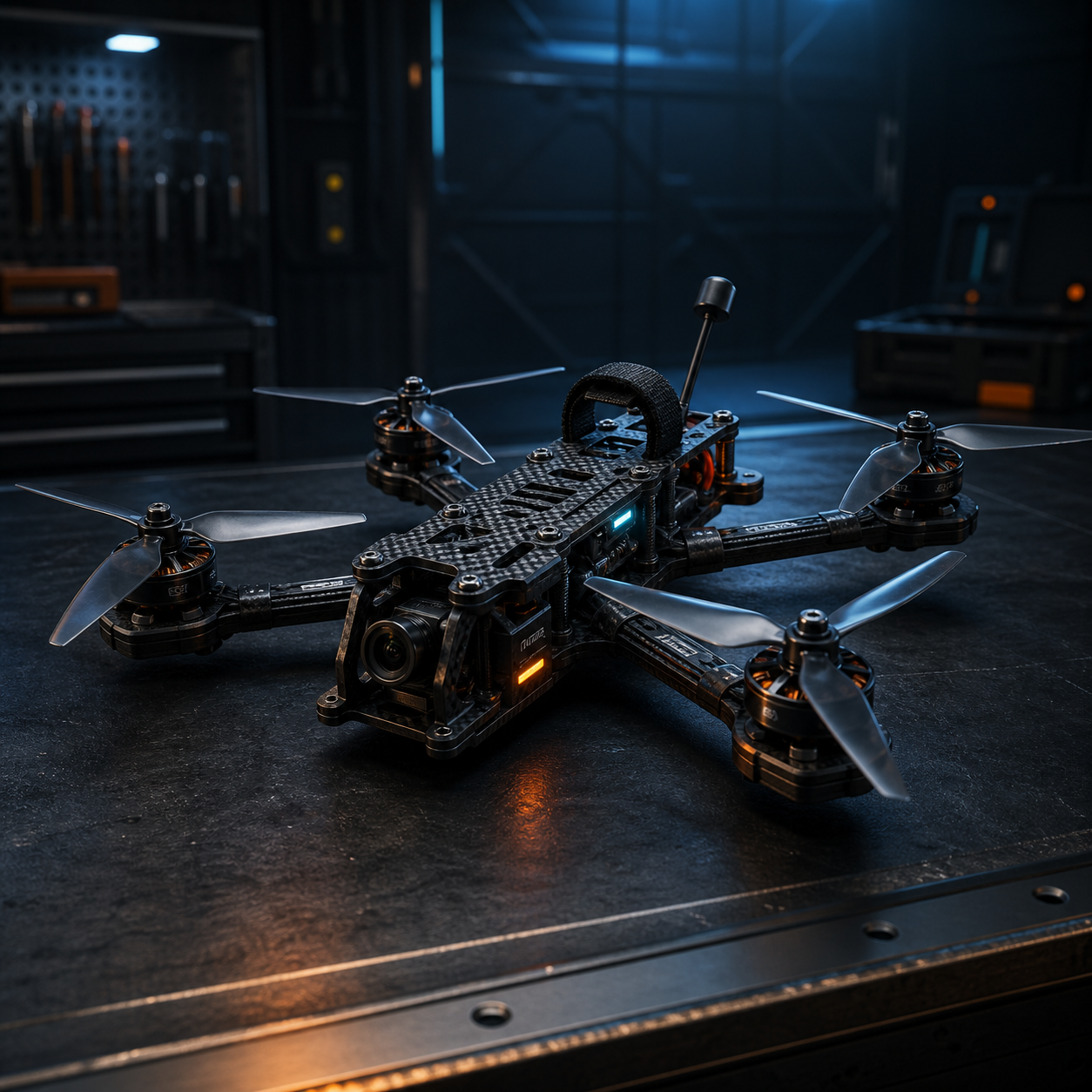 Drone Simulator hangarında karbon FPV drone